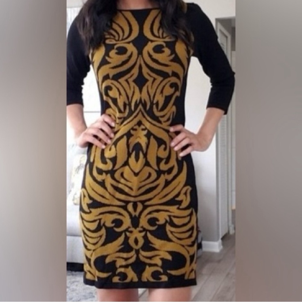 Nine West Sun Dress Womens Size XL With Scroll Design Gold